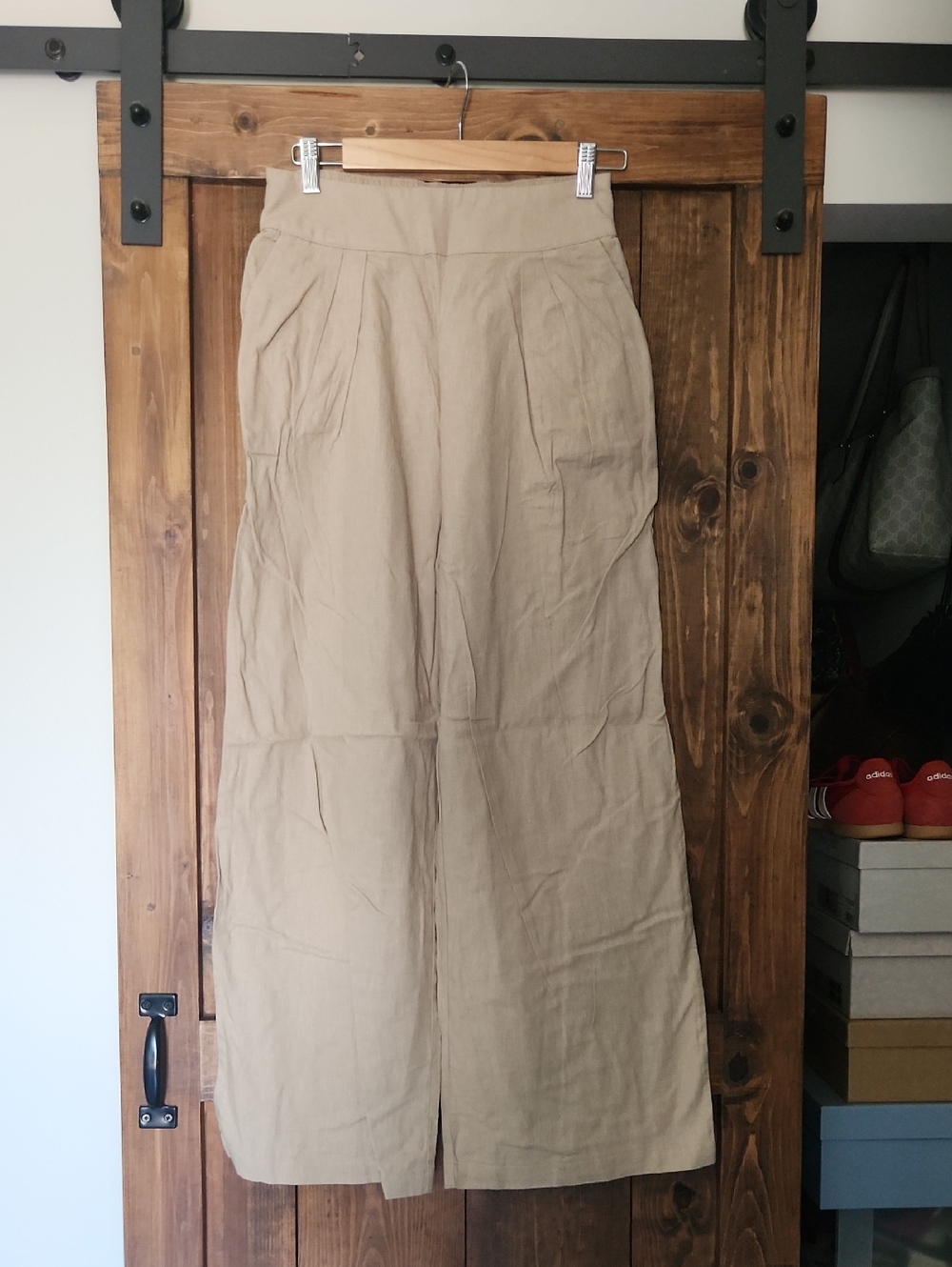Abercrombie & Fitch Beige Elastic Waist Linen-Blend Pants